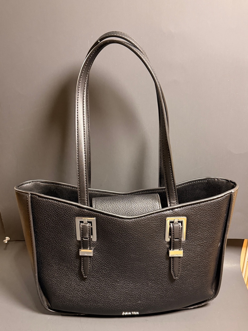 Calvin Klein Black Willow East/West Tote Shoulder Bag Silver Hardware - Picture 2 of 16